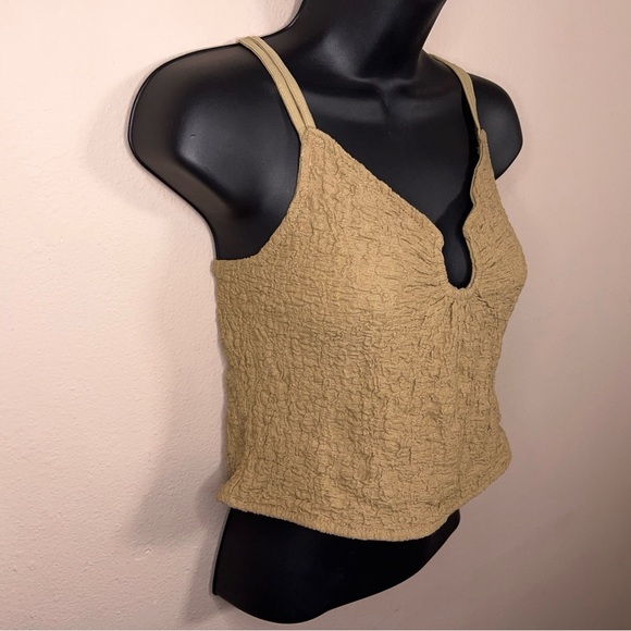 NEW XL Forever 21 Khaki Beige Textured Crop Top Sleeveless Stretch Boho Bohemian - Picture 8 of 13